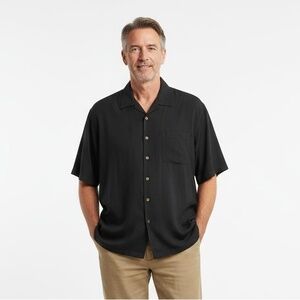 Tommy Bahama Hawaiian Shirt Mens 3XT Black Embroidered Tropical CampSilk Relaxed